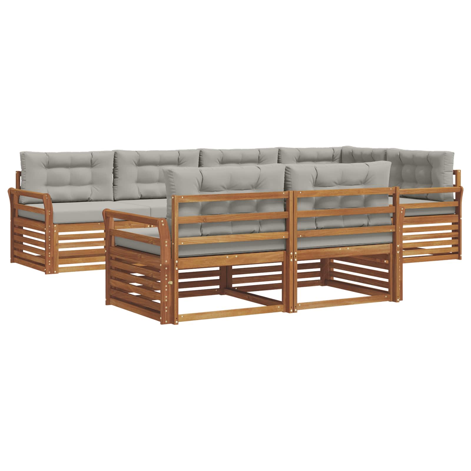 Outdoor-Sofagarnitur mit Kissen 7 pcs Natürlich und Hellgrau