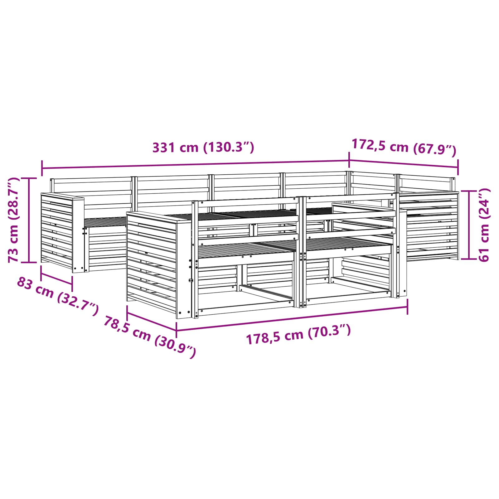 Outdoor-Sofagarnitur 7 pcs Natur Massivholz Akazie
