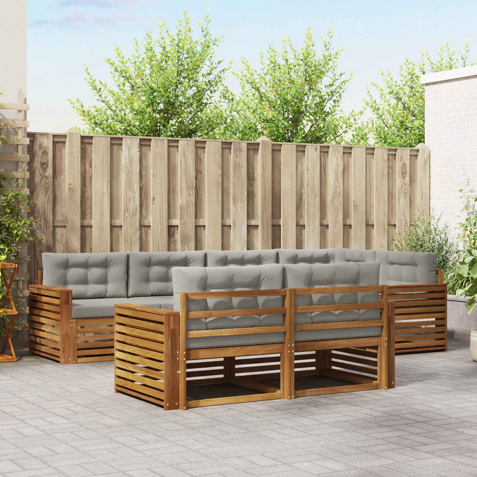 Outdoor-Sofagarnitur mit Kissen 7 pcs Natürlich und Hellgrau