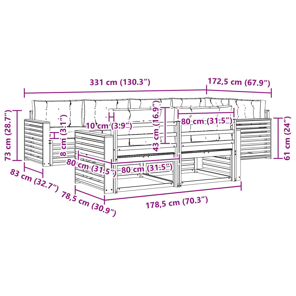 Outdoor-Sofagarnitur mit Kissen 7 pcs Natur und Anthrazit