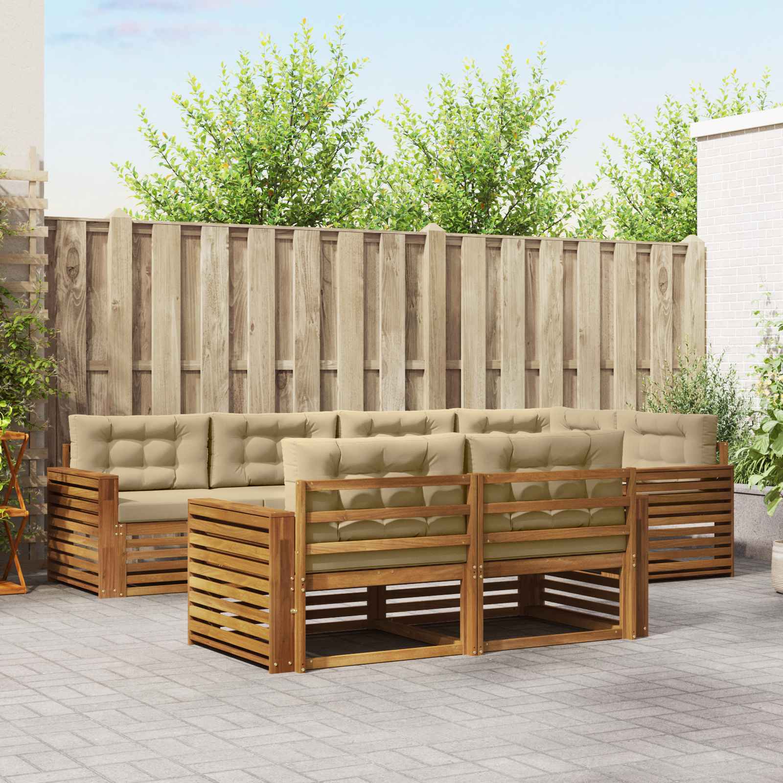 Outdoor-Sofagarnitur mit Kissen 7 pcs Natur und Beige