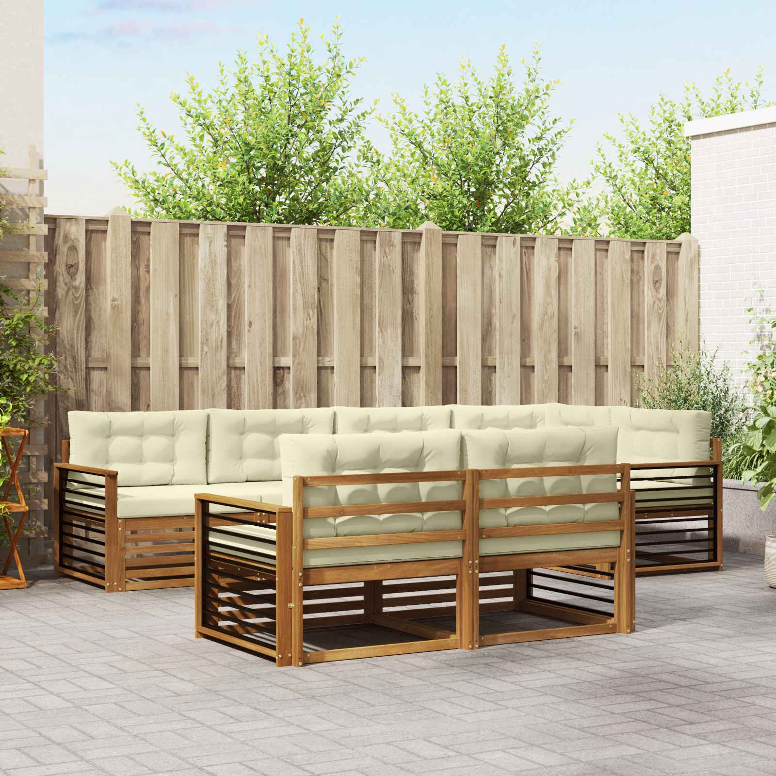Outdoor-Sofagarnitur mit Kissen 7 pcs Natur und Creme