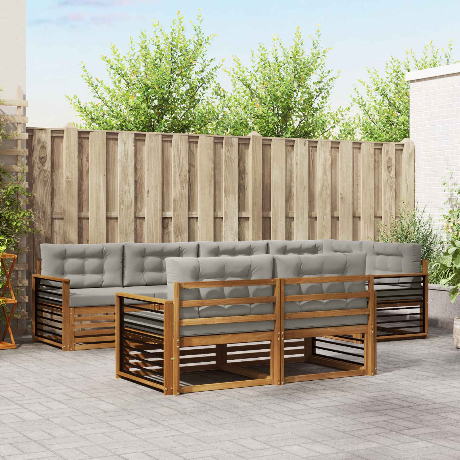 Outdoor-Sofagarnitur mit Kissen 7 pcs Natürlich und Hellgrau