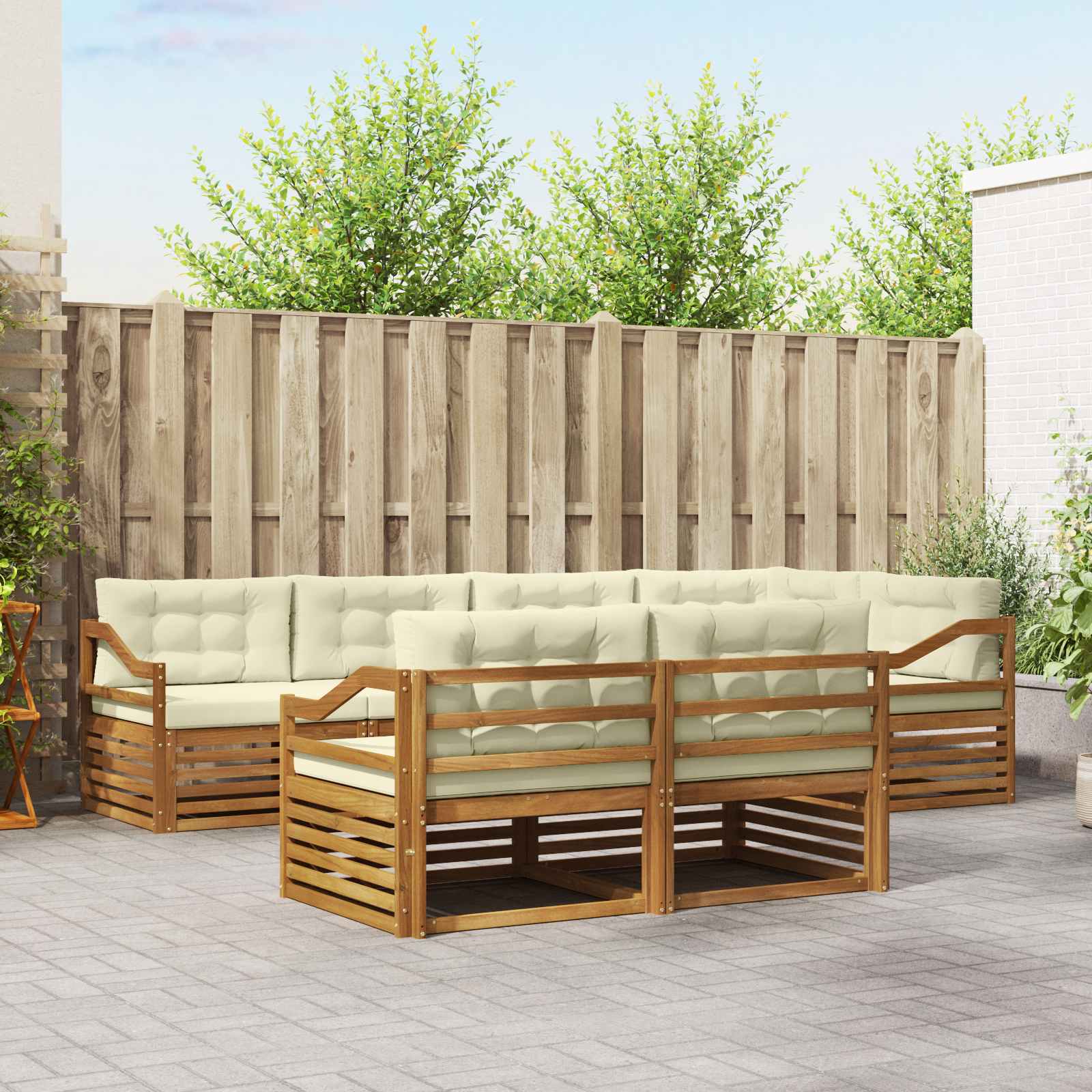 Outdoor-Sofagarnitur mit Kissen 7 pcs Natur und Creme