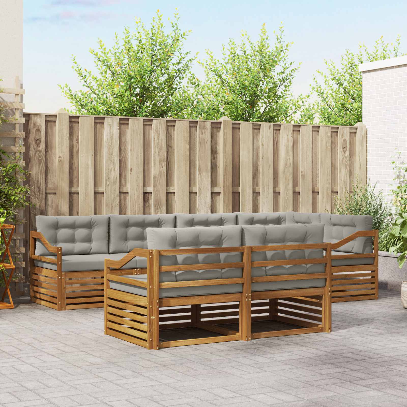 Outdoor-Sofagarnitur mit Kissen 7 pcs Natürlich und Hellgrau