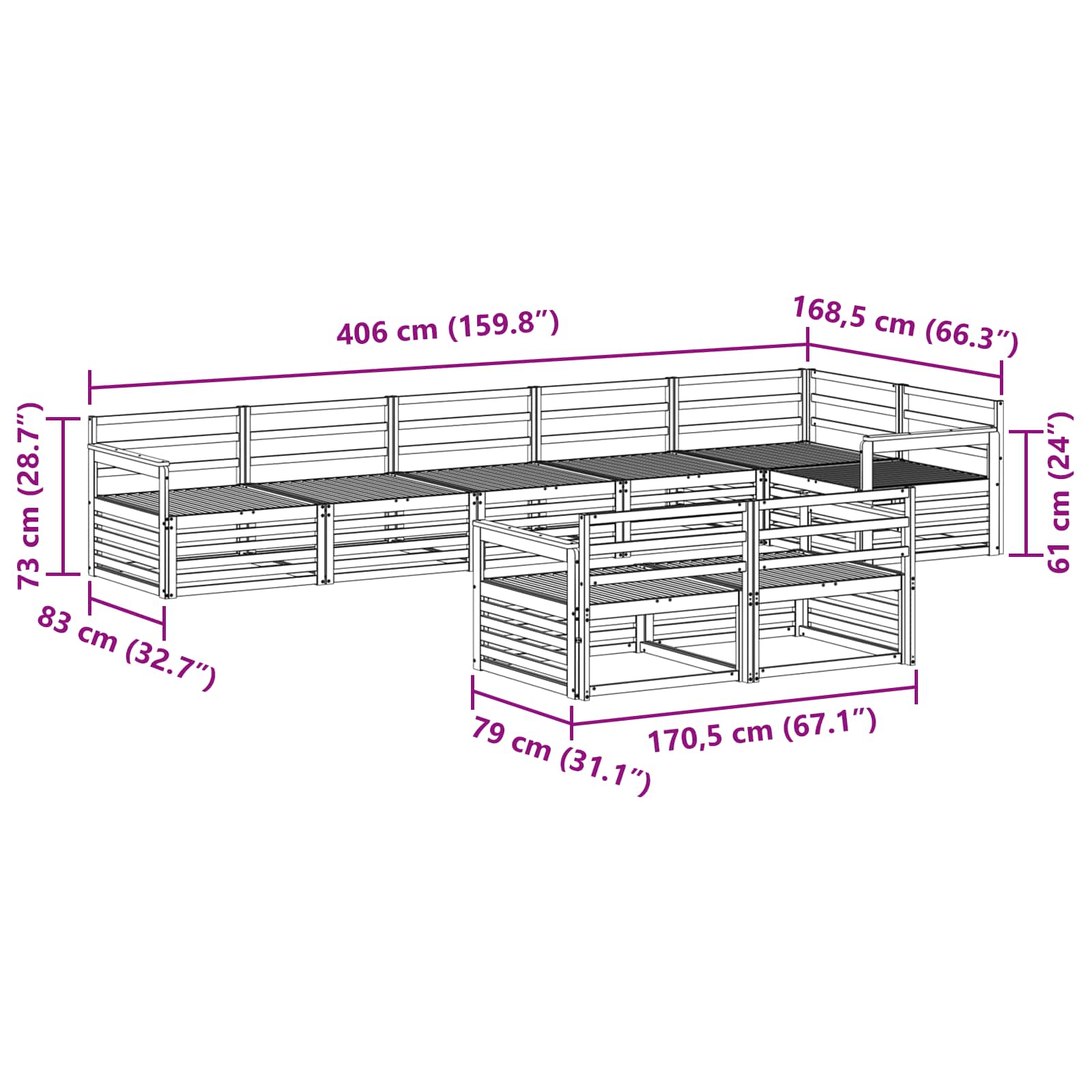 Outdoor-Sofagarnitur 8 pcs Natur Massivholz Akazie
