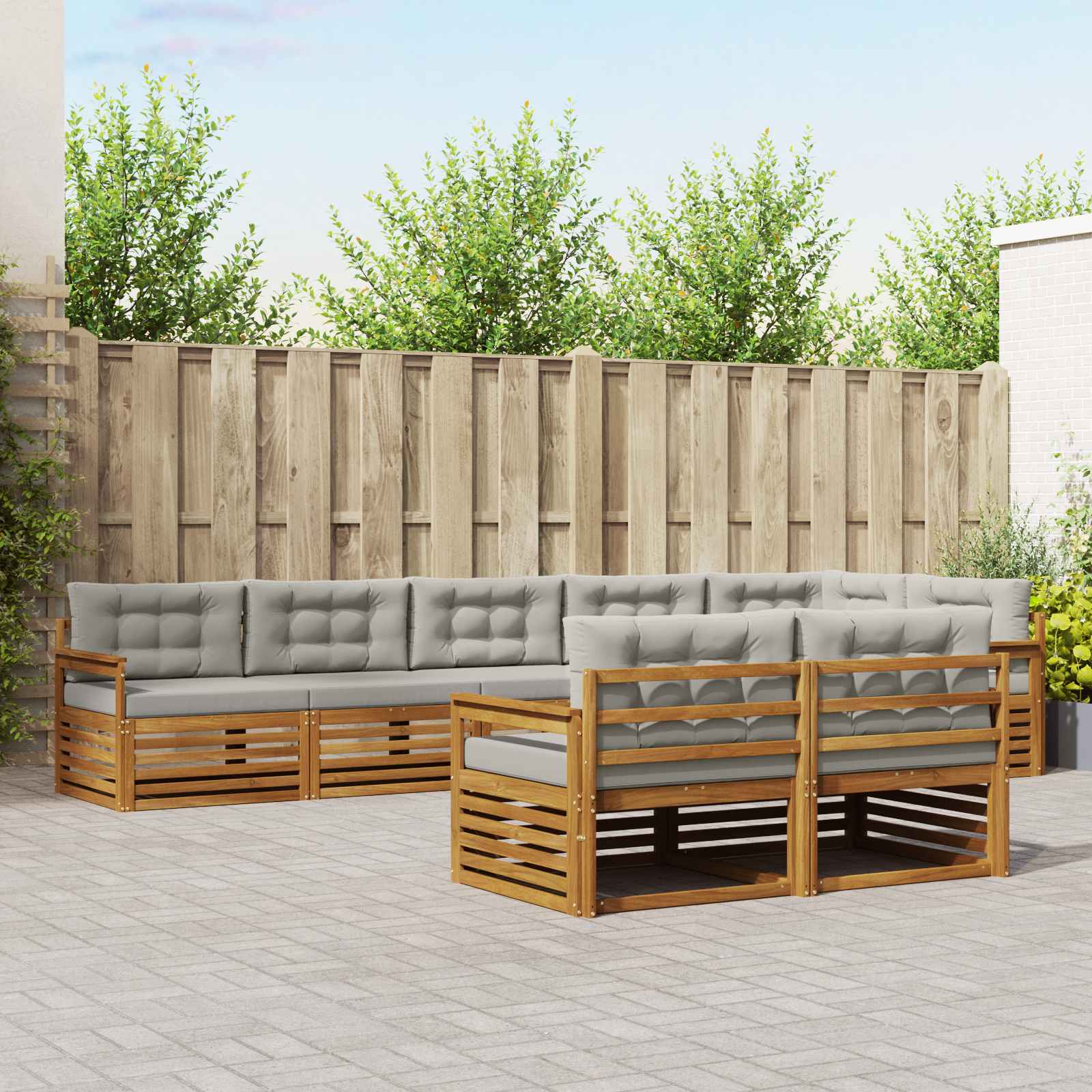 Outdoor-Sofagarnitur mit Kissen 8 pcs Natürlich und Hellgrau