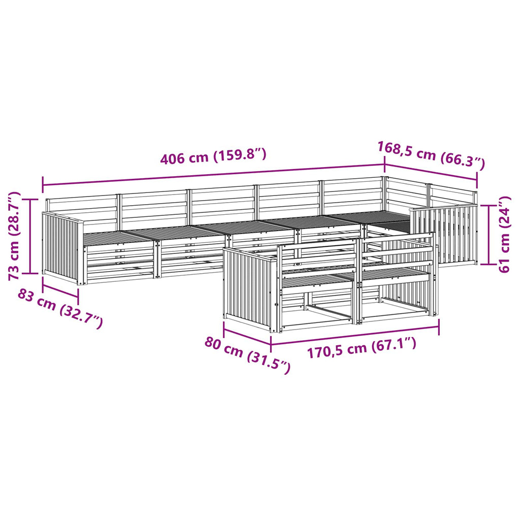 Outdoor-Sofagarnitur 8 pcs Natur Massivholz Akazie