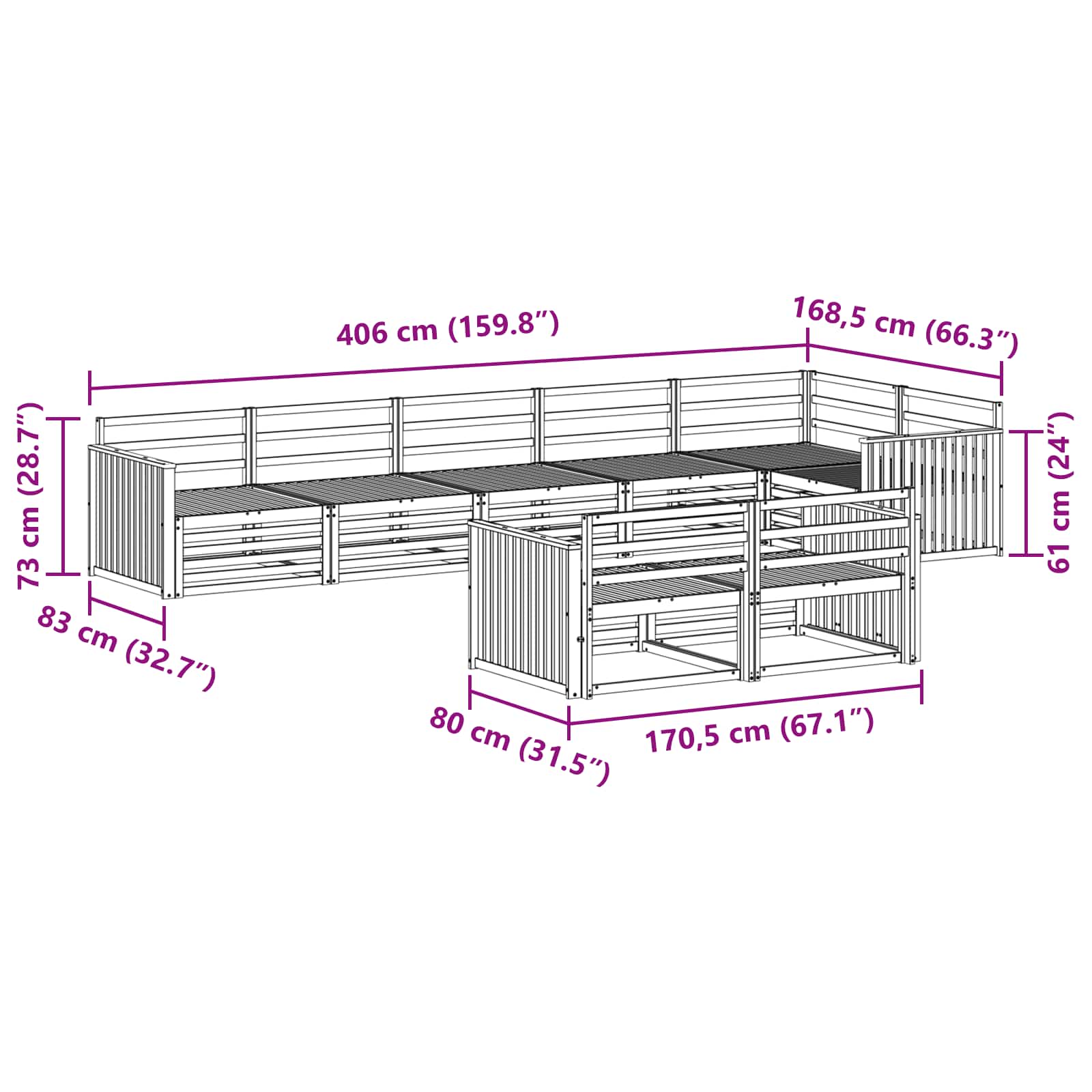 Outdoor-Sofagarnitur 8 pcs Natur Massivholz Akazie