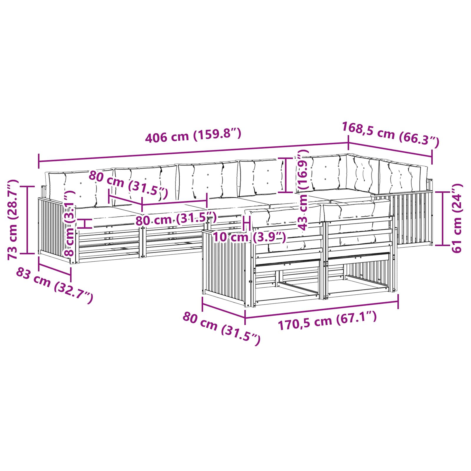 Outdoor-Sofagarnitur mit Kissen 8 pcs Natürlich und Hellgrau