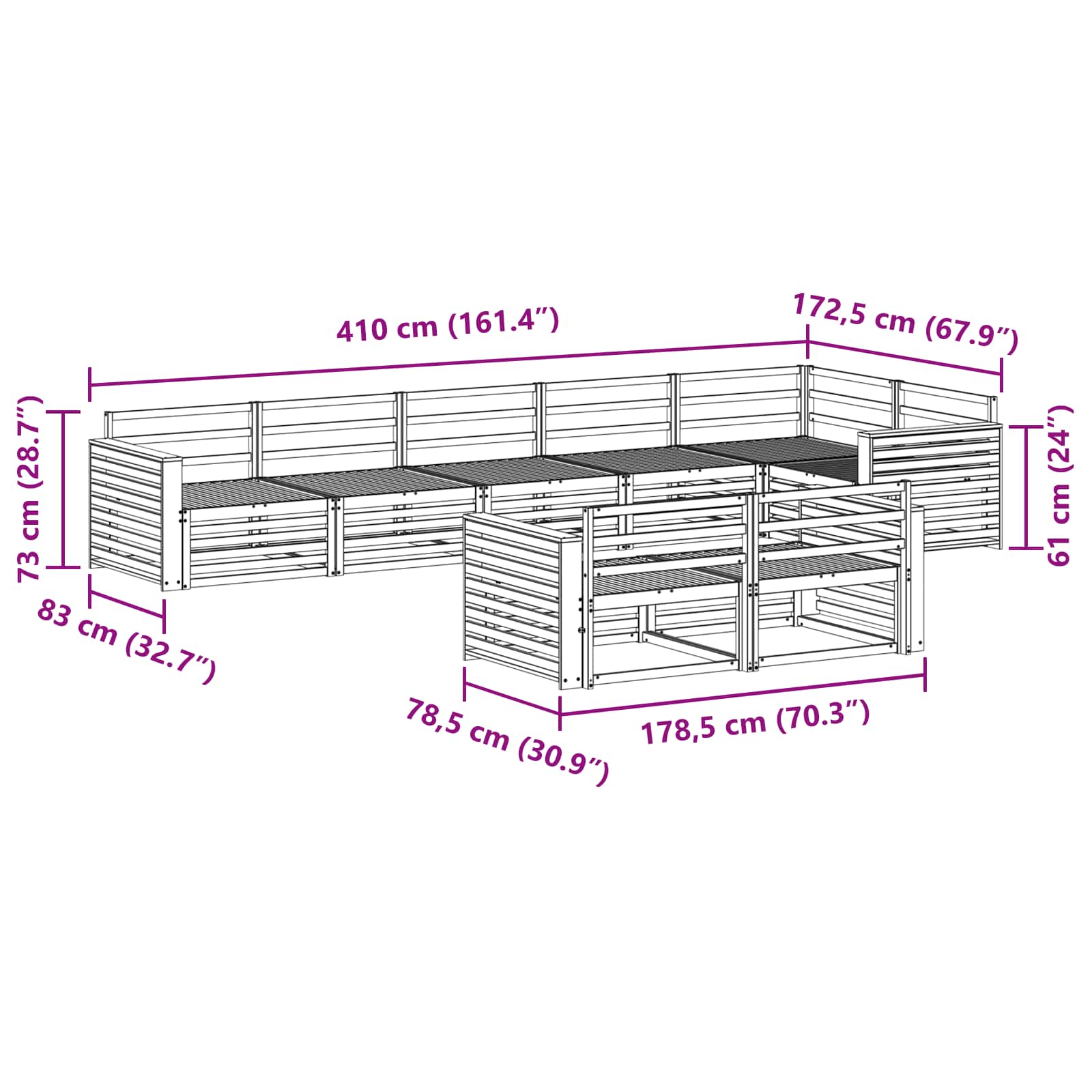 Outdoor-Sofagarnitur 8 pcs Natur Massivholz Akazie