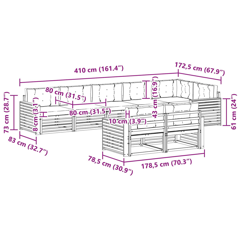 Outdoor-Sofagarnitur mit Kissen 8 pcs Natürlich und Hellgrau