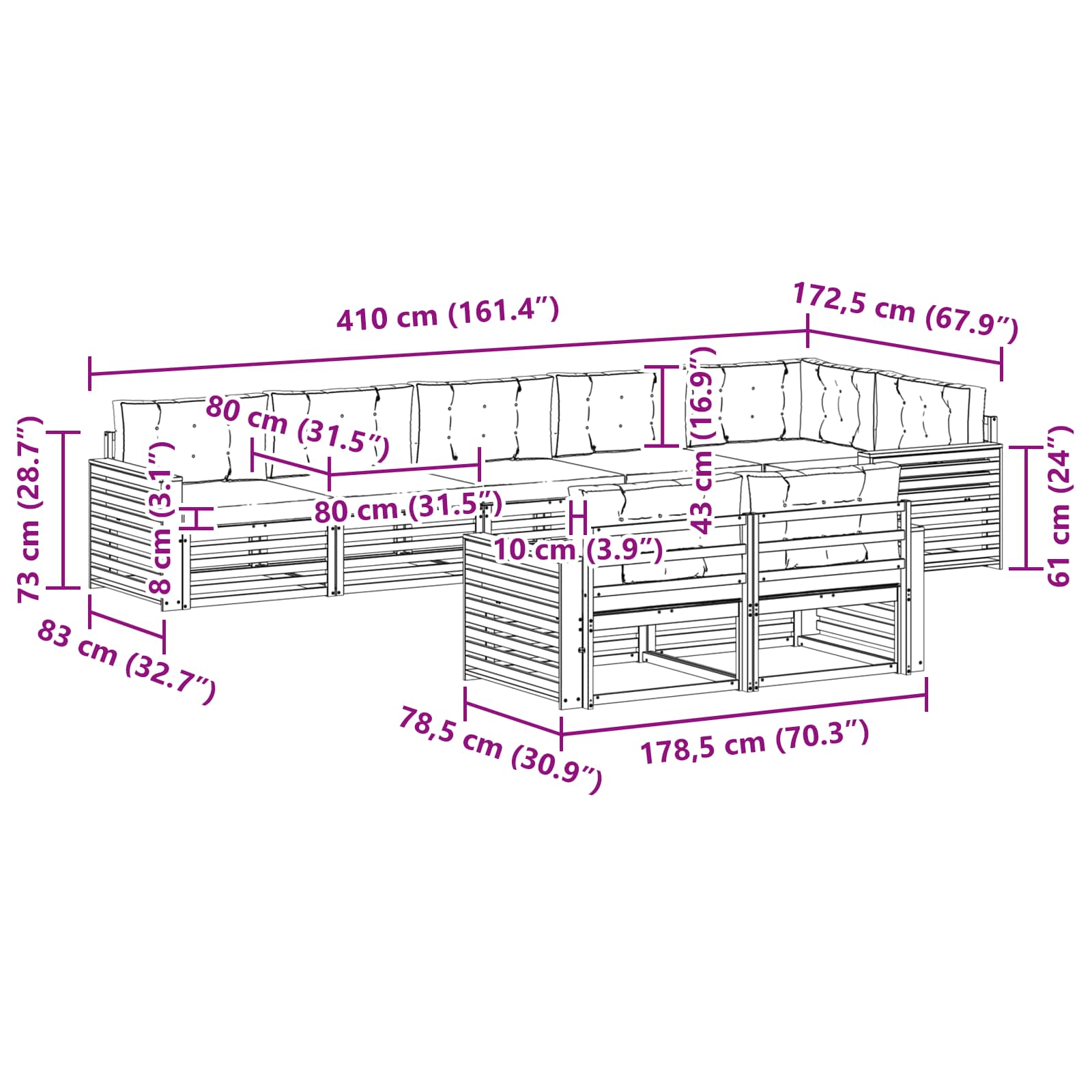 Outdoor-Sofagarnitur mit Kissen 8 pcs Natur und Anthrazit
