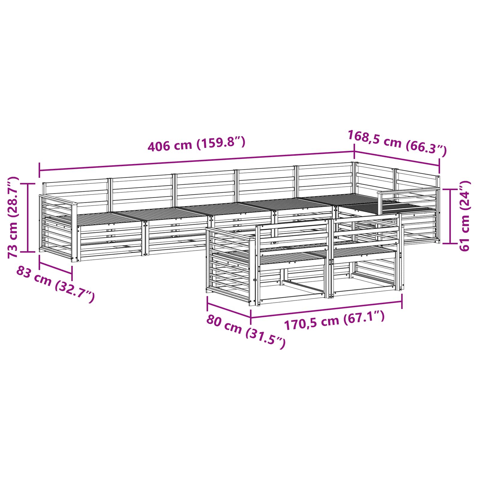 Outdoor-Sofagarnitur 8 pcs Natur Massivholz Akazie