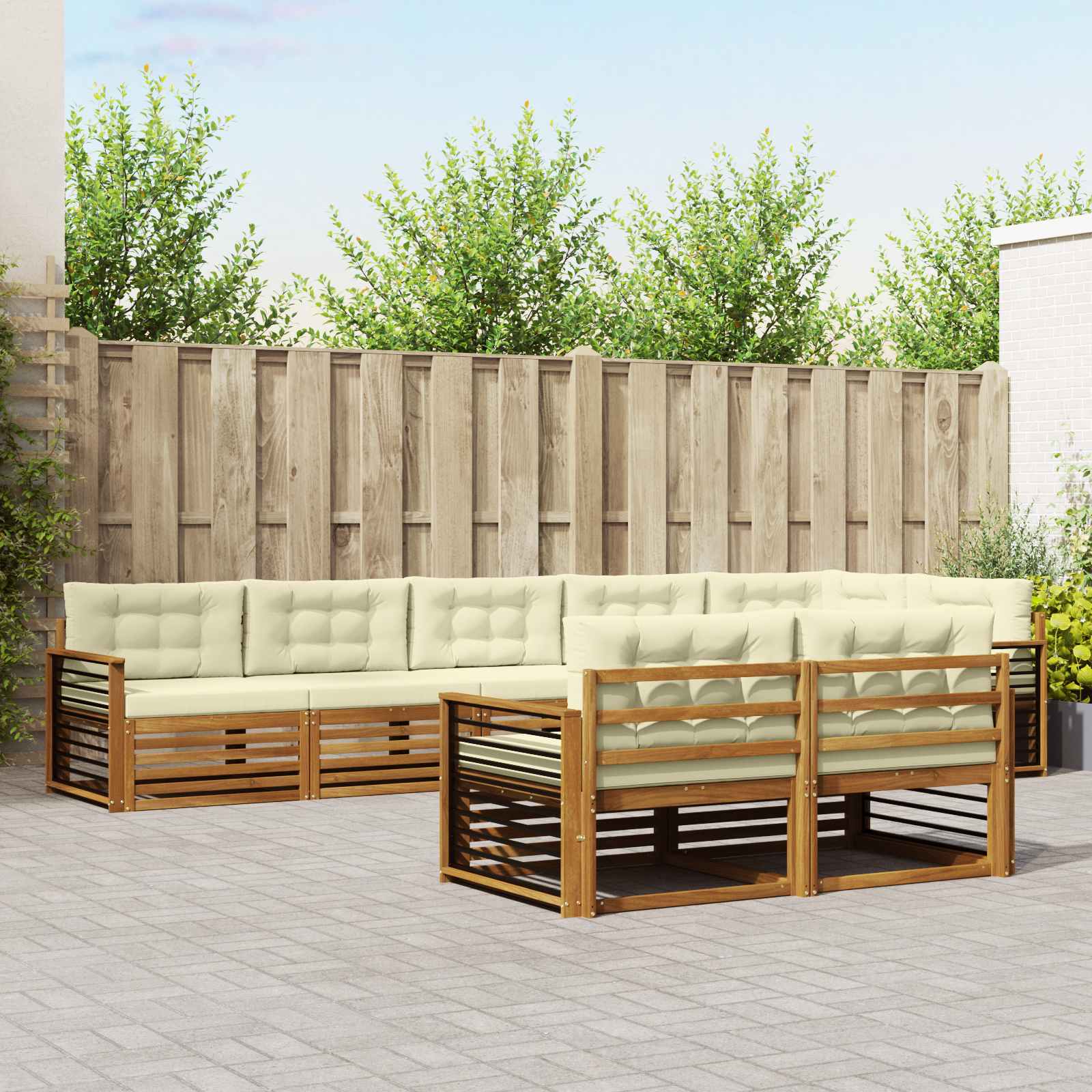 Outdoor-Sofagarnitur mit Kissen 8 pcs Natur und Creme