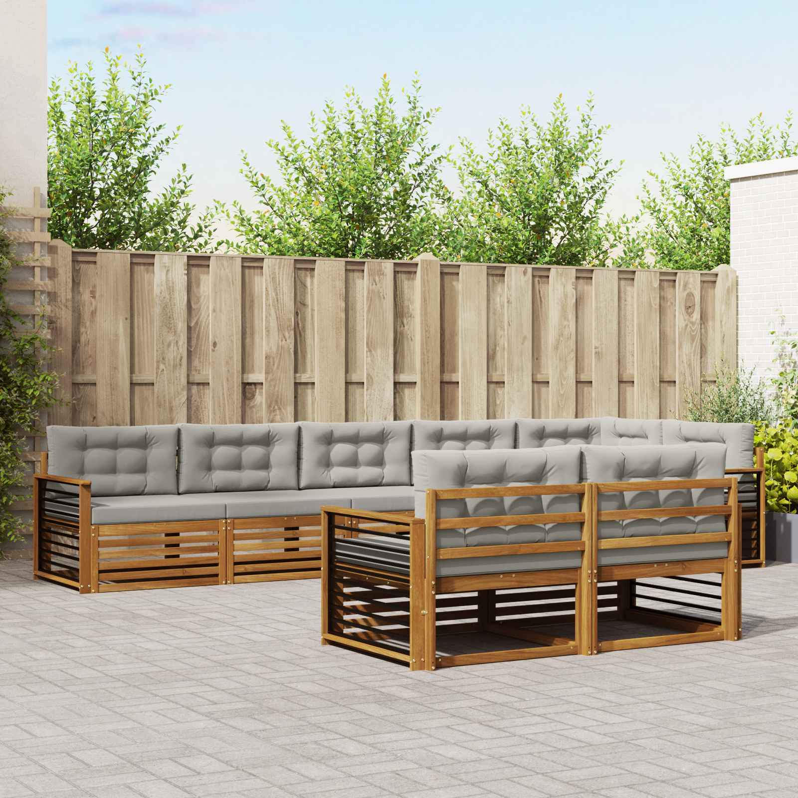 Outdoor-Sofagarnitur mit Kissen 8 pcs Natürlich und Hellgrau