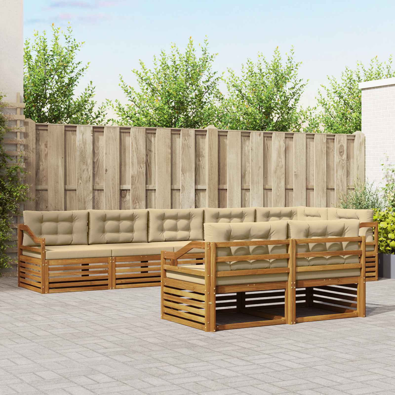 Outdoor-Sofagarnitur mit Kissen 8 pcs Natur und Beige