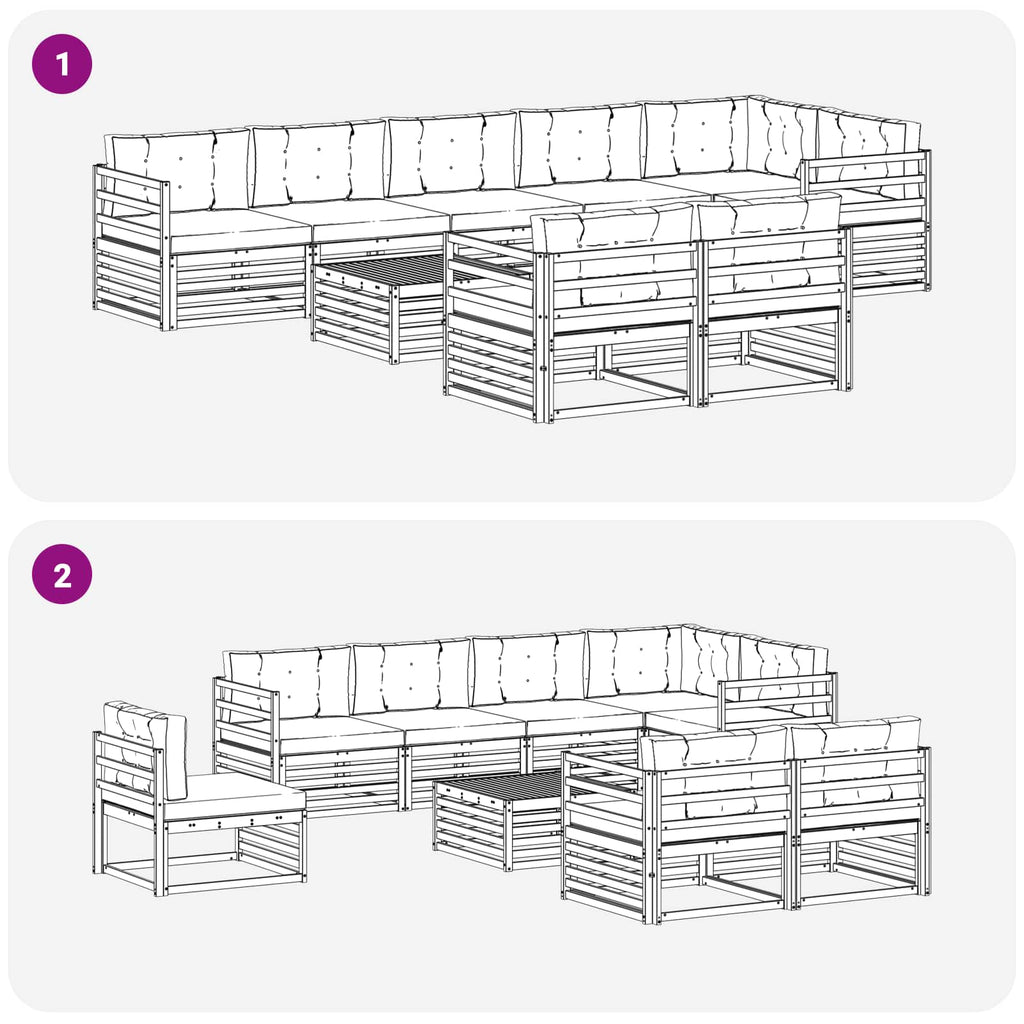Outdoor-Sofagarnitur mit Kissen 9 pcs Natur und Creme