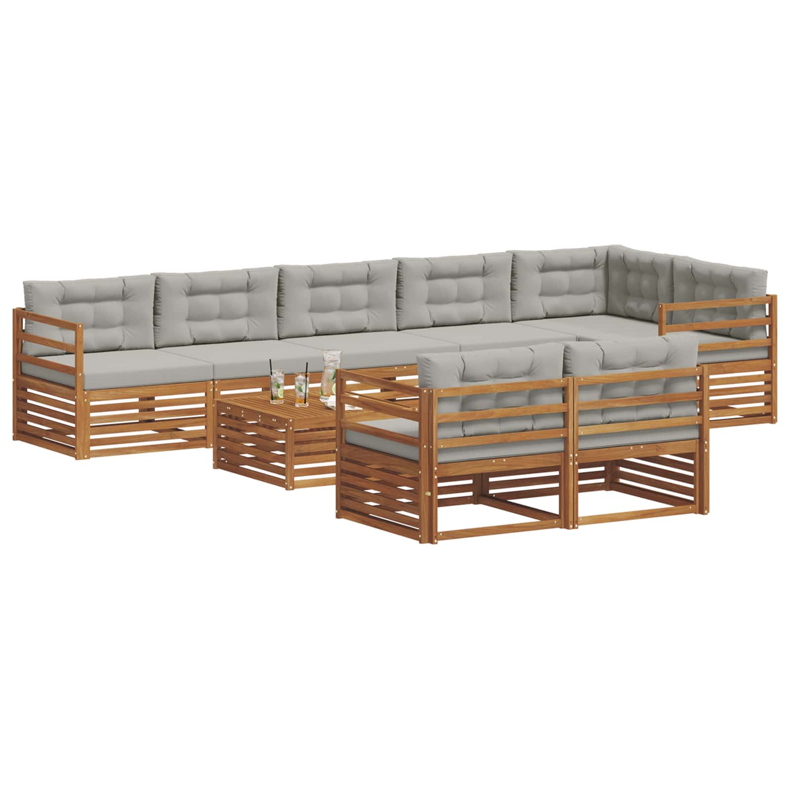 Outdoor-Sofagarnitur mit Kissen 9 pcs Natürlich und Hellgrau