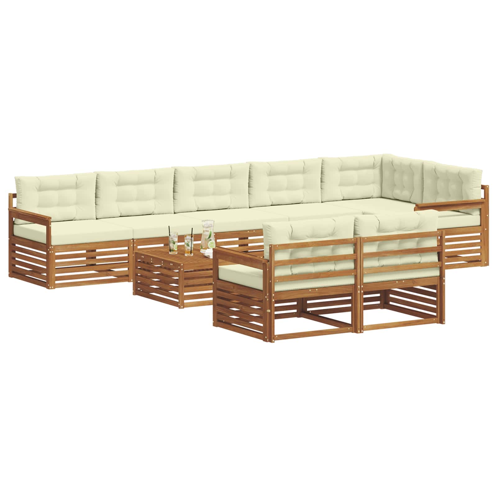 Outdoor-Sofagarnitur mit Kissen 9 pcs Natur und Creme
