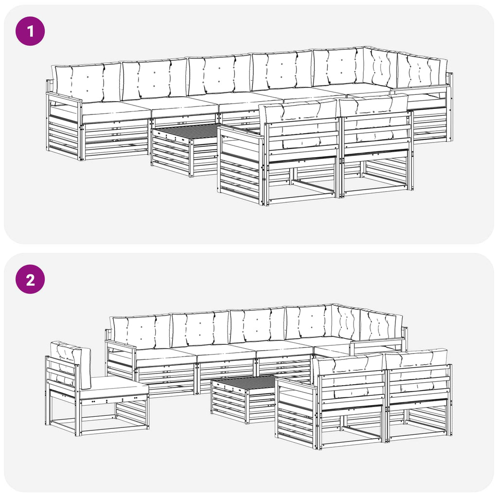 Outdoor-Sofagarnitur mit Kissen 9 pcs Natur und Creme