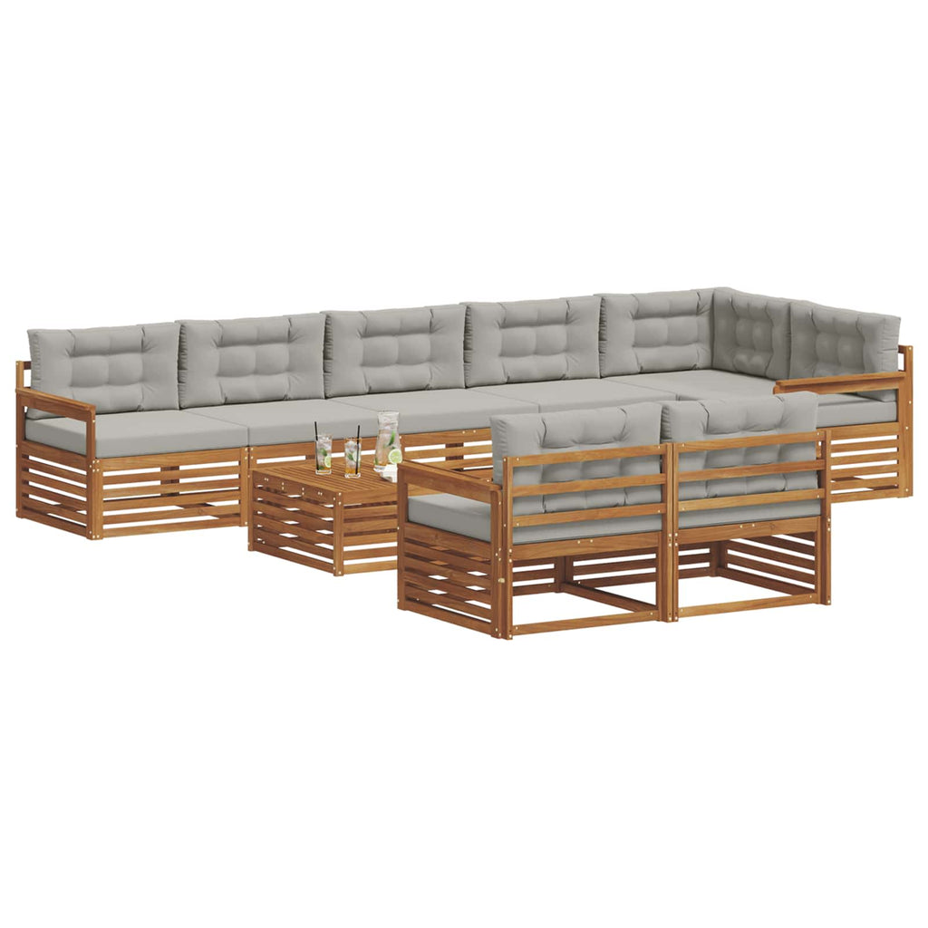 Outdoor-Sofagarnitur mit Kissen 9 pcs Natürlich und Hellgrau