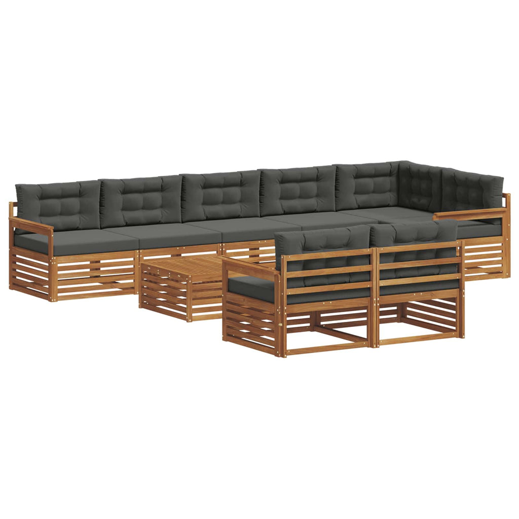Outdoor-Sofagarnitur mit Kissen 9 pcs Natur und Anthrazit