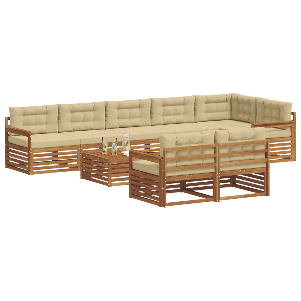 Outdoor-Sofagarnitur mit Kissen 9 pcs Natur und Beige