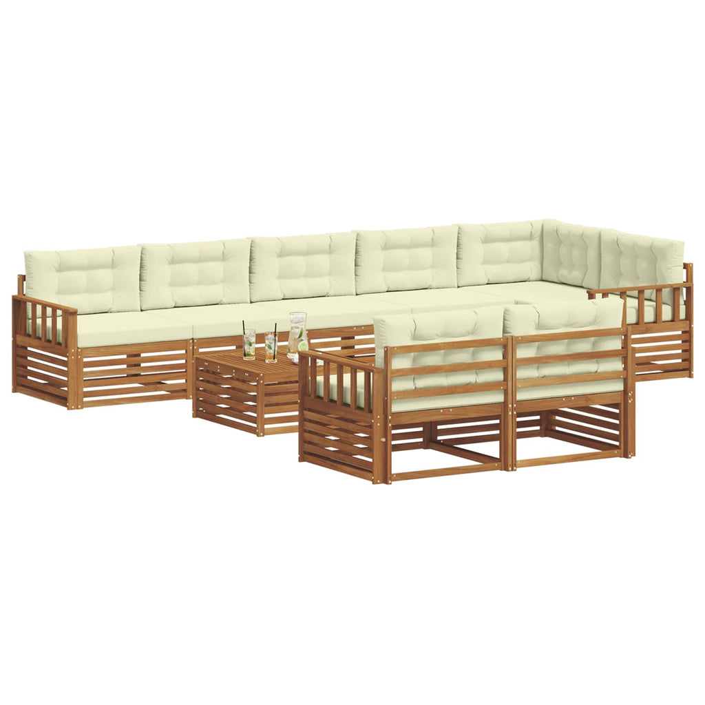 Outdoor-Sofagarnitur mit Kissen 9 pcs Natur und Creme