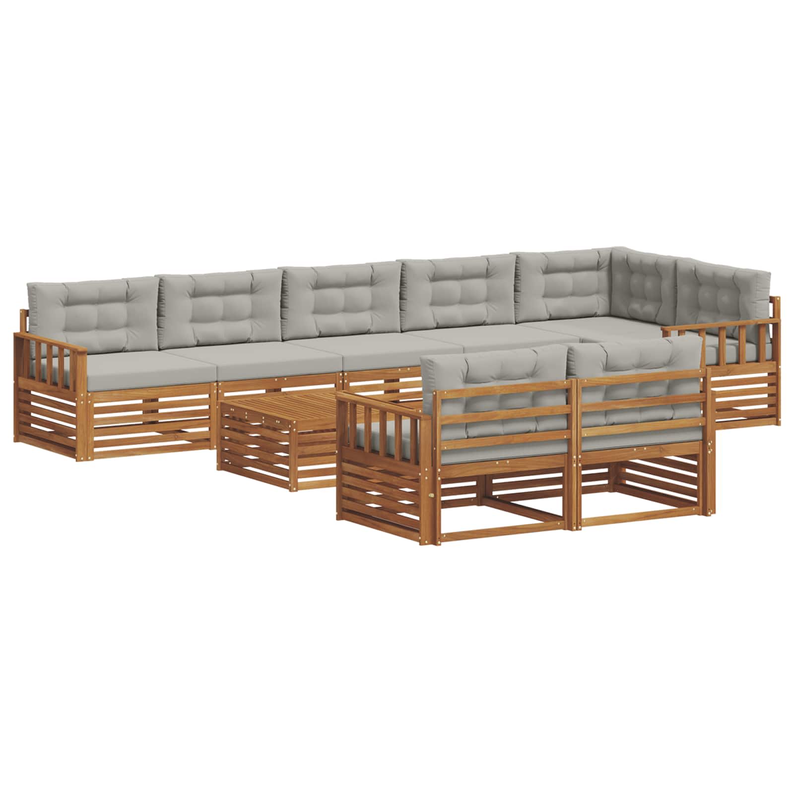 Outdoor-Sofagarnitur mit Kissen 9 pcs Natürlich und Hellgrau