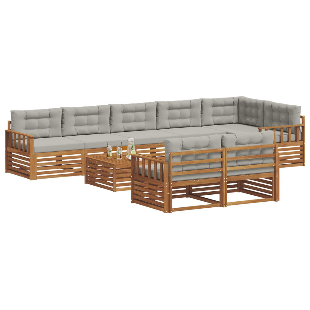 Outdoor-Sofagarnitur mit Kissen 9 pcs Natürlich und Hellgrau