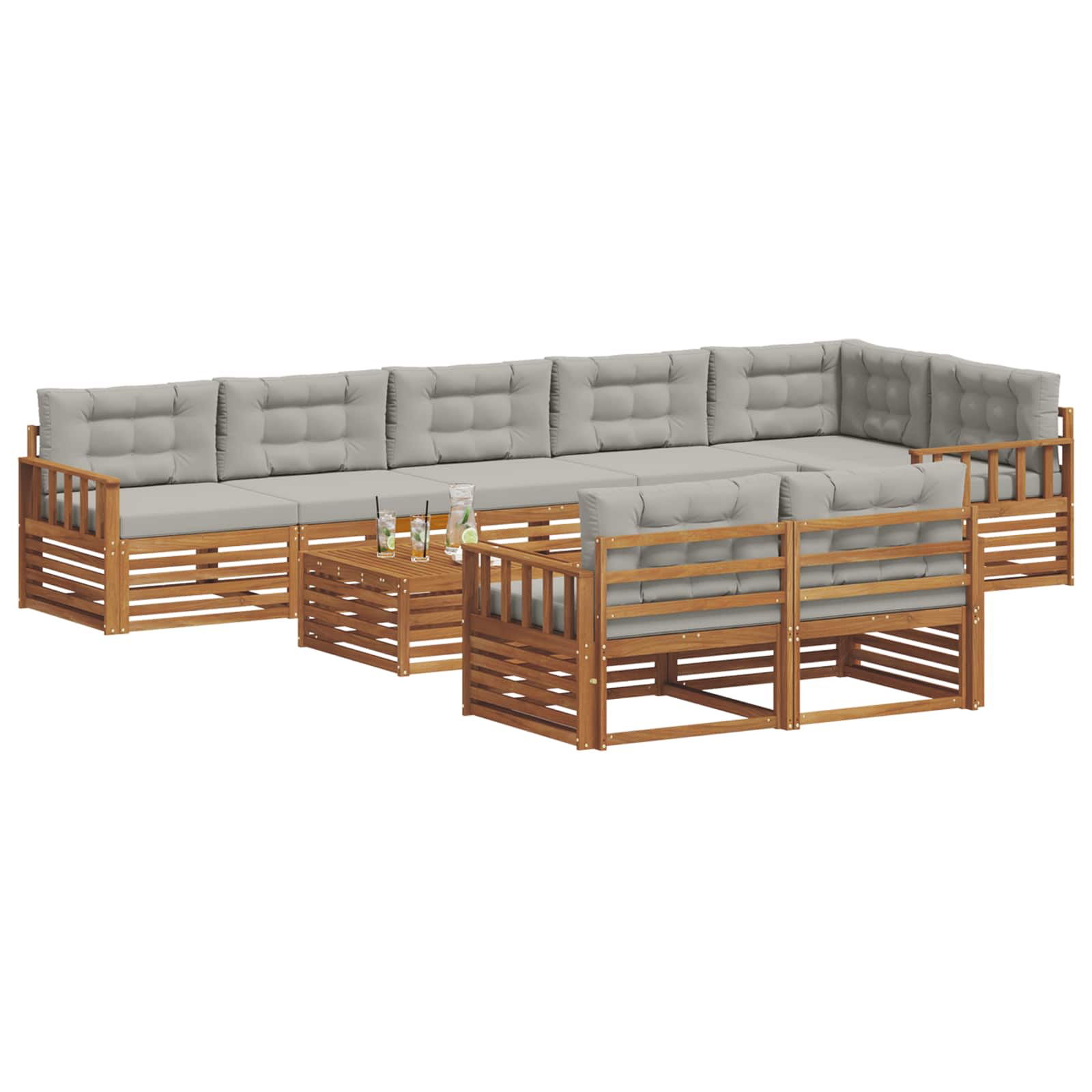 Outdoor-Sofagarnitur mit Kissen 9 pcs Natürlich und Hellgrau