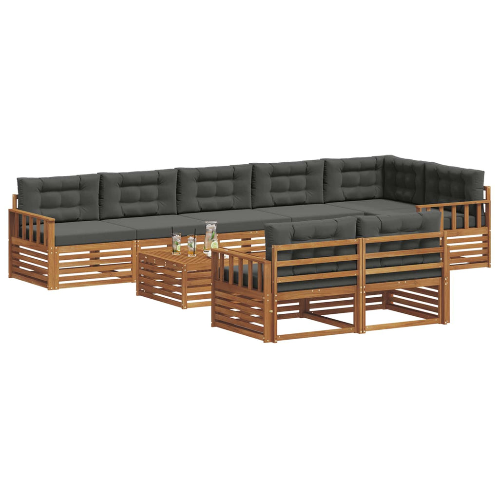 Outdoor-Sofagarnitur mit Kissen 9 pcs Natur und Anthrazit