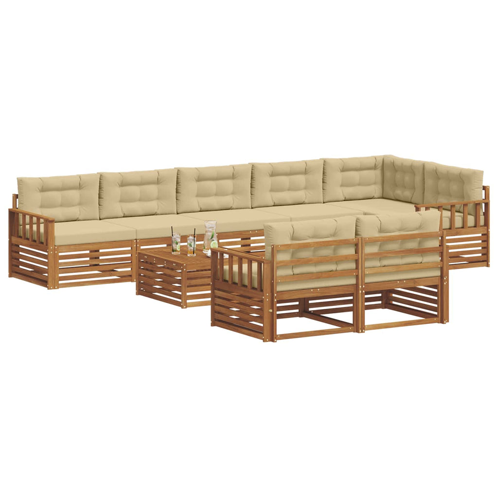 Outdoor-Sofagarnitur mit Kissen 9 pcs Natur und Beige