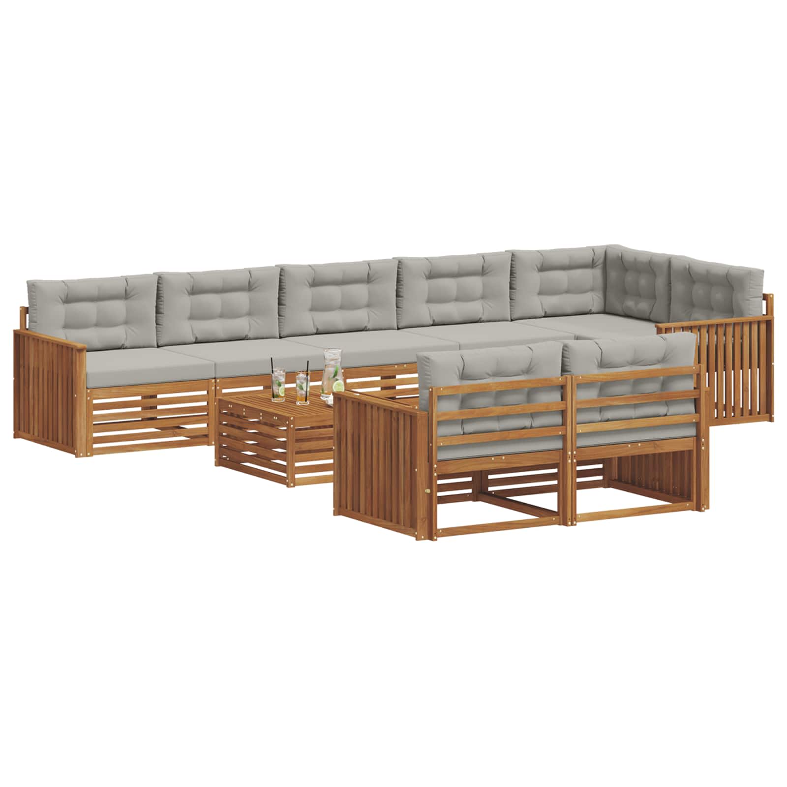 Outdoor-Sofagarnitur mit Kissen 9 pcs Natürlich und Hellgrau