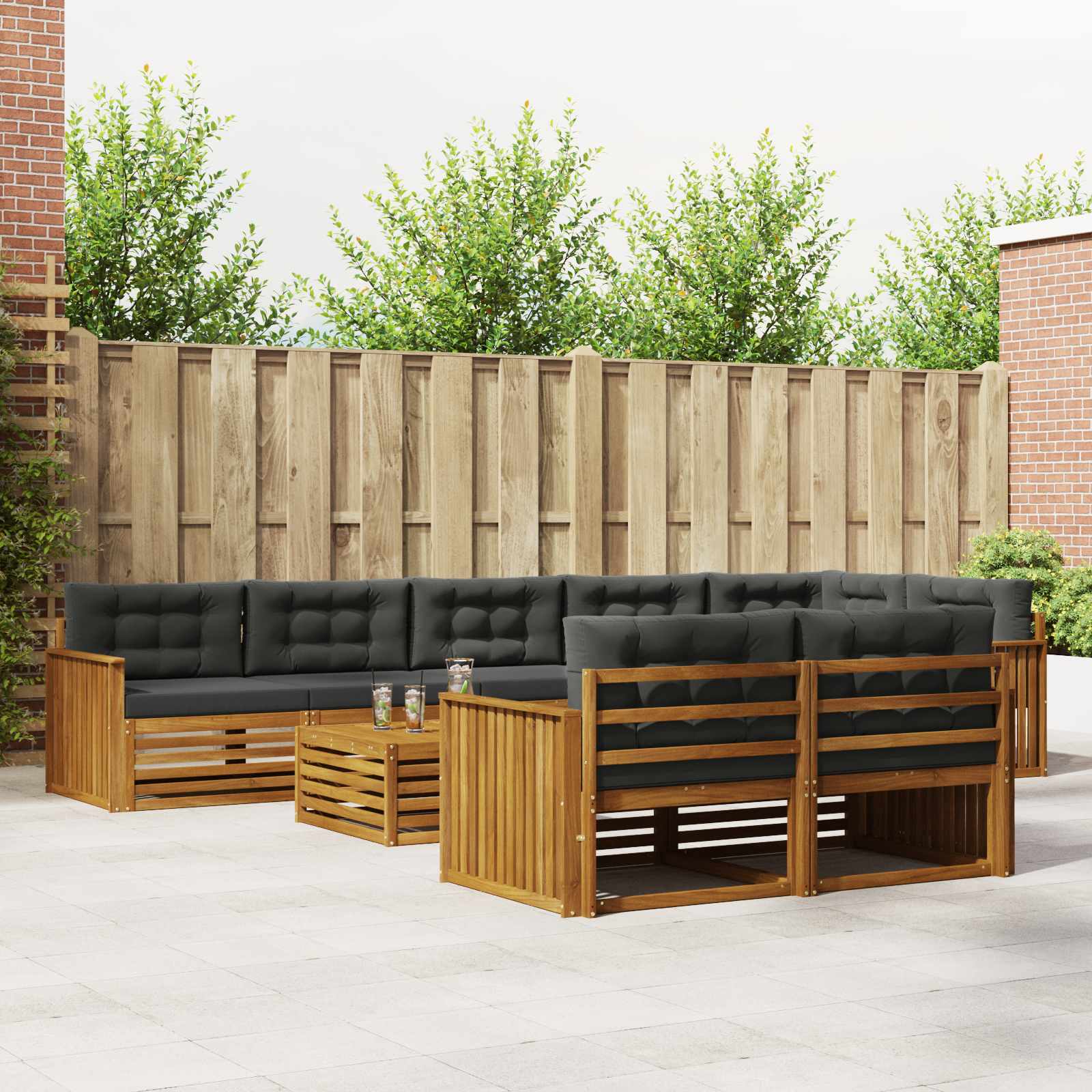 Outdoor-Sofagarnitur mit Kissen 9 pcs Natur und Anthrazit