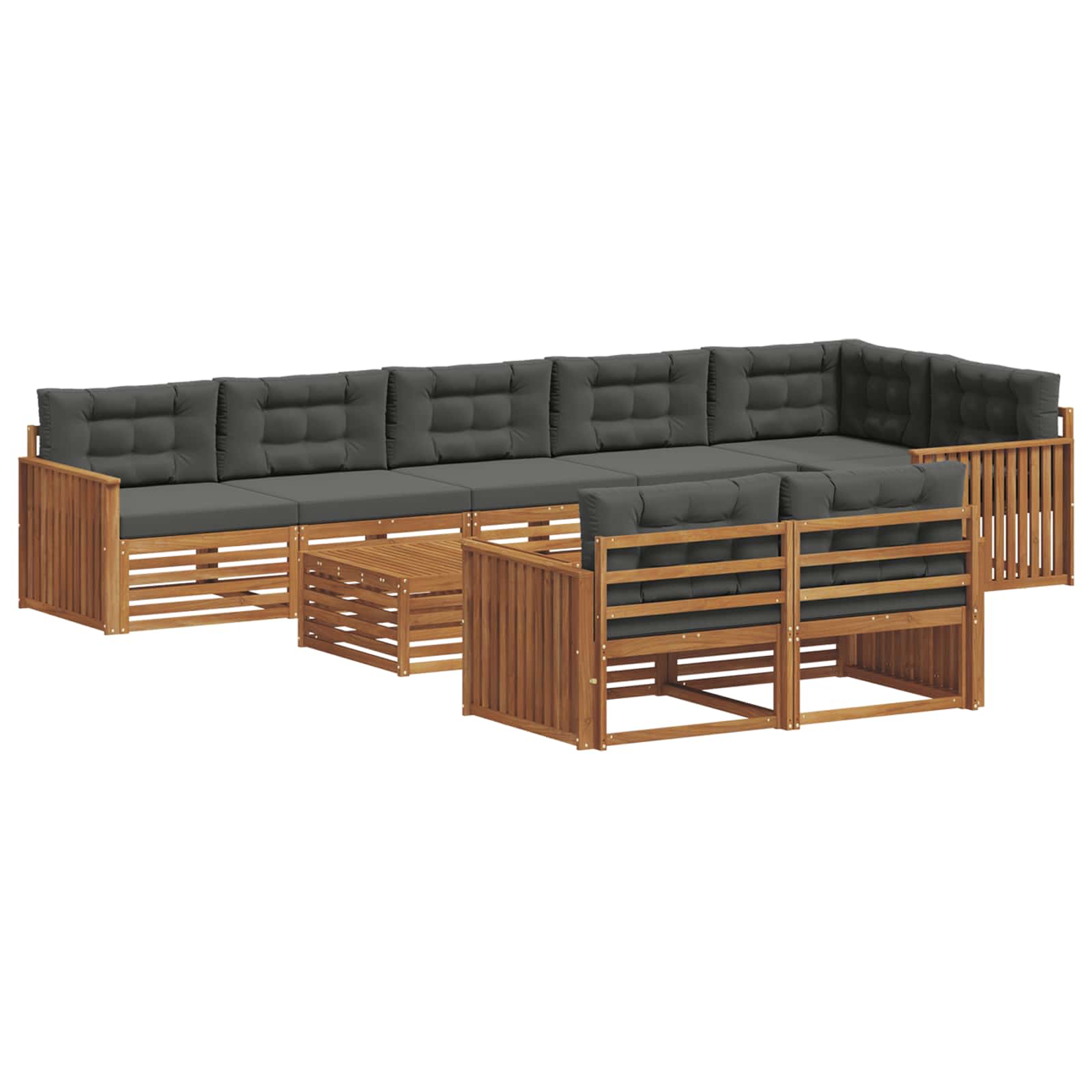 Outdoor-Sofagarnitur mit Kissen 9 pcs Natur und Anthrazit