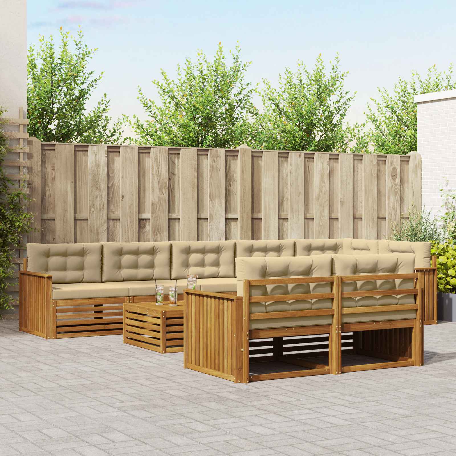 Outdoor-Sofagarnitur mit Kissen 9 pcs Natur und Beige