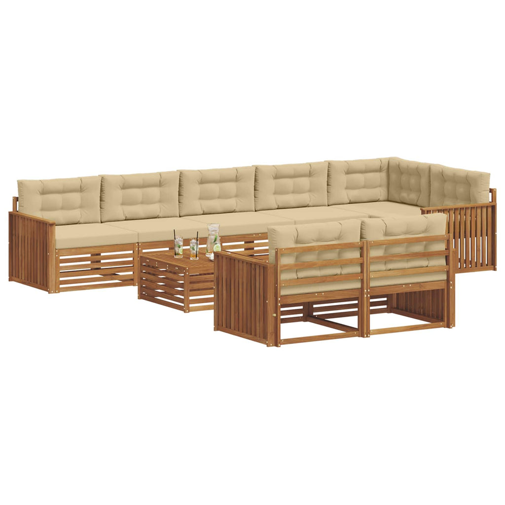 Outdoor-Sofagarnitur mit Kissen 9 pcs Natur und Beige