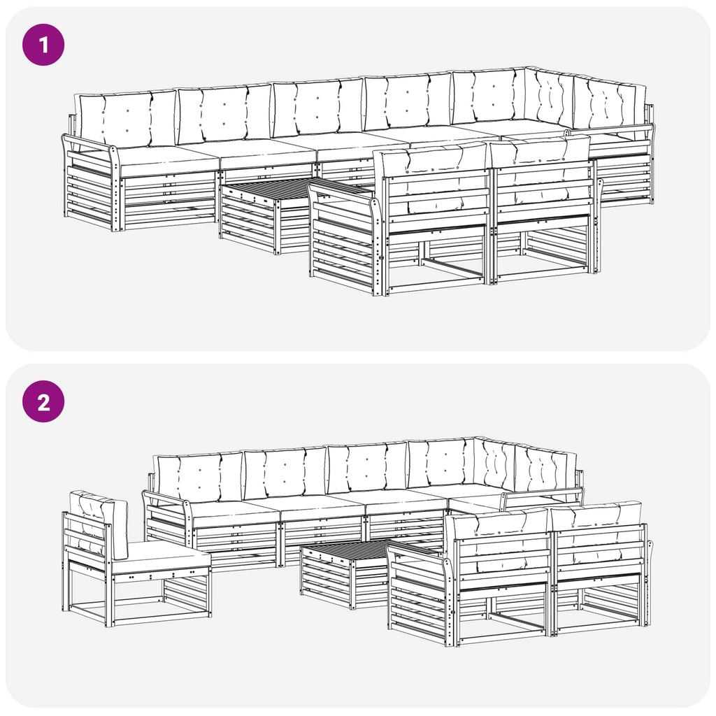 Outdoor-Sofagarnitur mit Kissen 9 pcs Natur und Creme