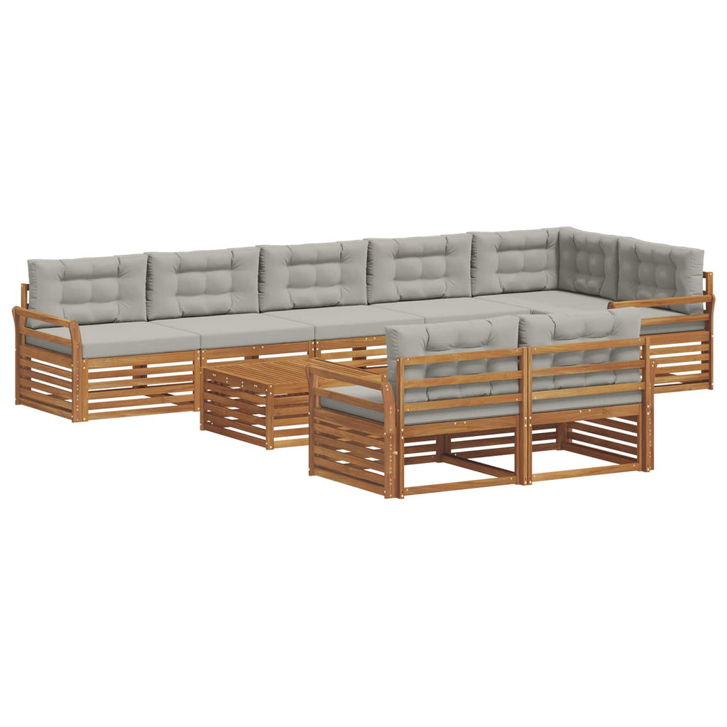 Outdoor-Sofagarnitur mit Kissen 9 pcs Natürlich und Hellgrau