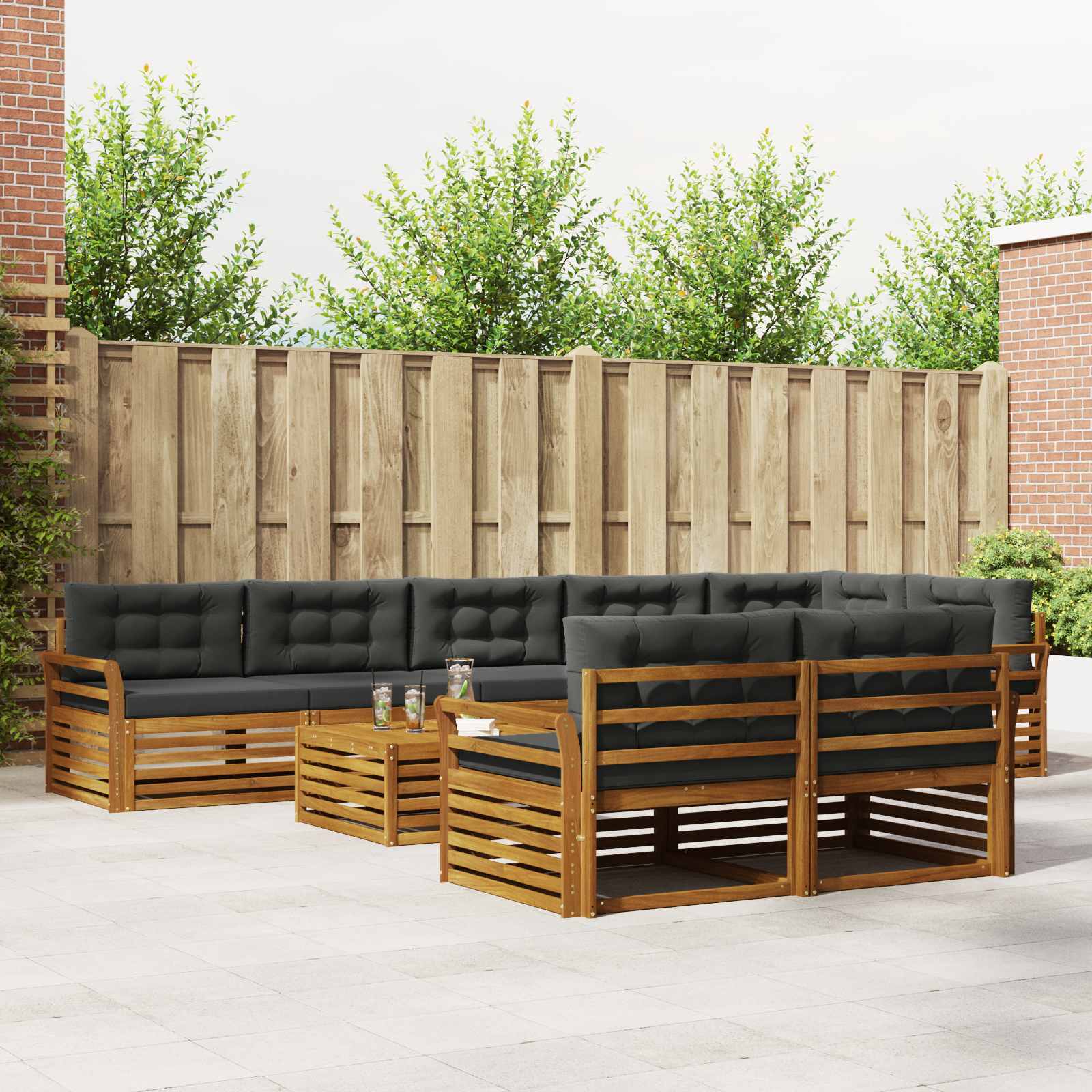 Outdoor-Sofagarnitur mit Kissen 9 pcs Natur und Anthrazit