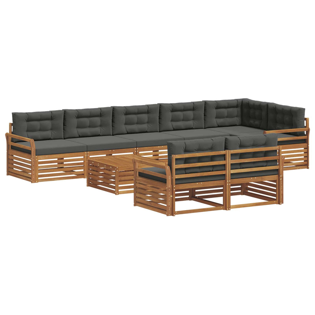 Outdoor-Sofagarnitur mit Kissen 9 pcs Natur und Anthrazit
