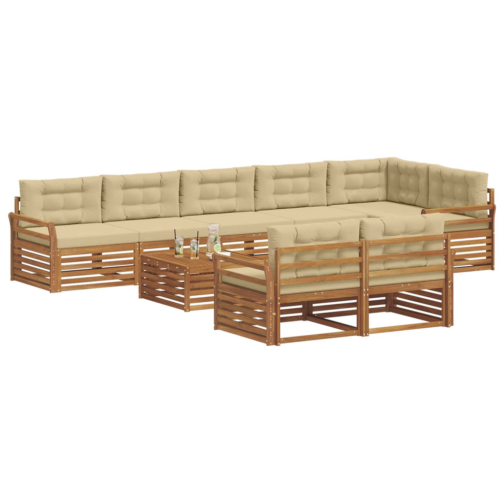 Outdoor-Sofagarnitur mit Kissen 9 pcs Natur und Beige