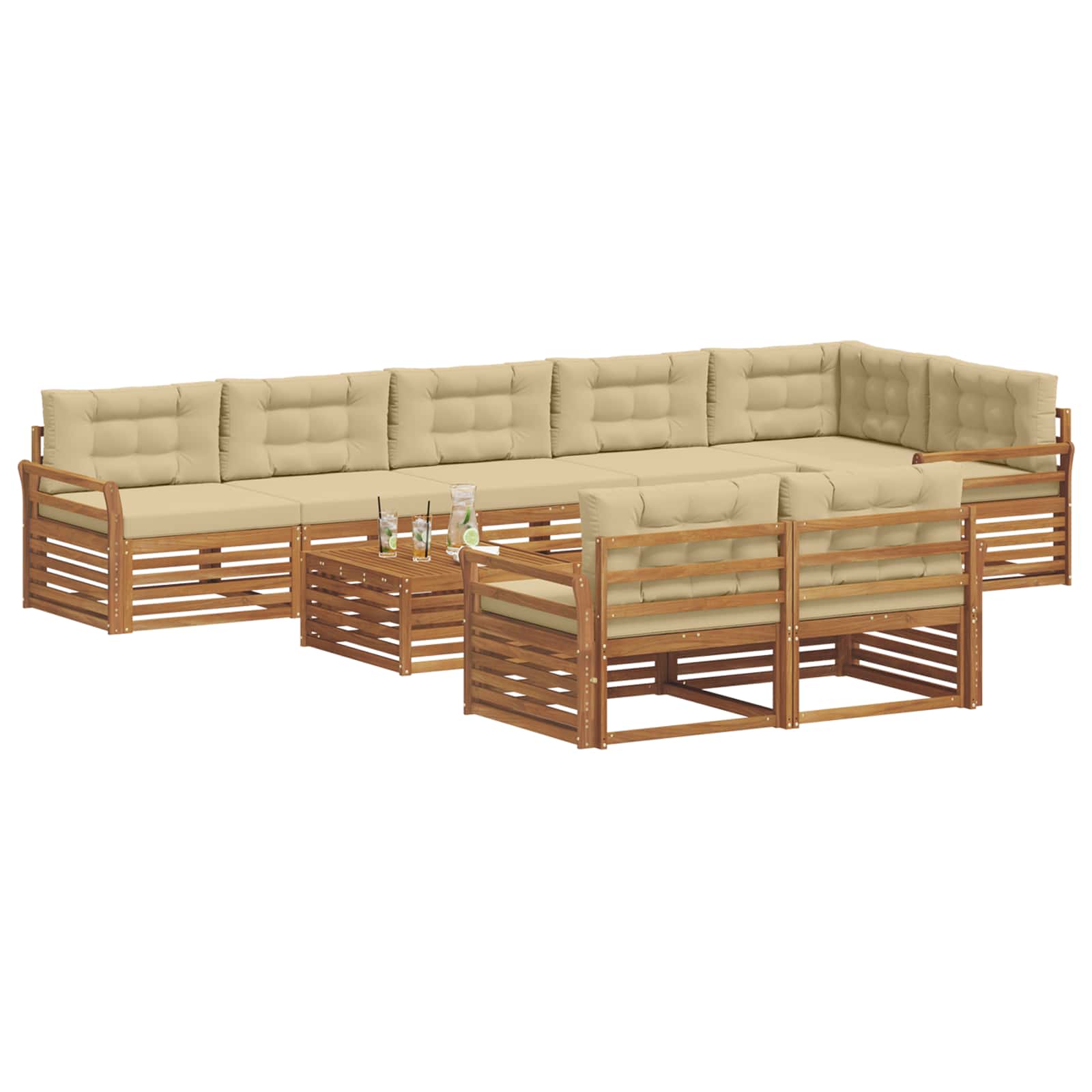 Outdoor-Sofagarnitur mit Kissen 9 pcs Natur und Beige