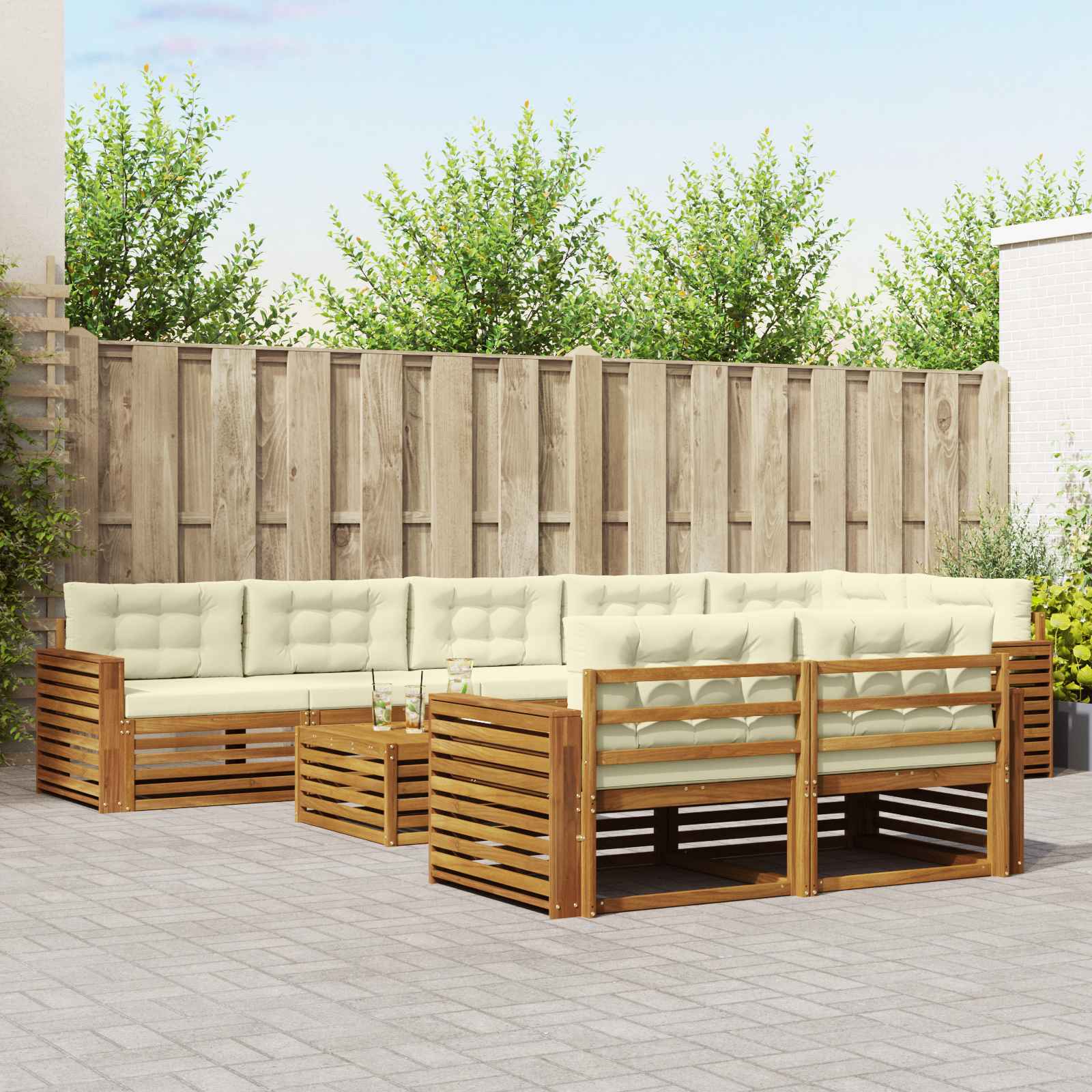 Outdoor-Sofagarnitur mit Kissen 9 pcs Natur und Creme