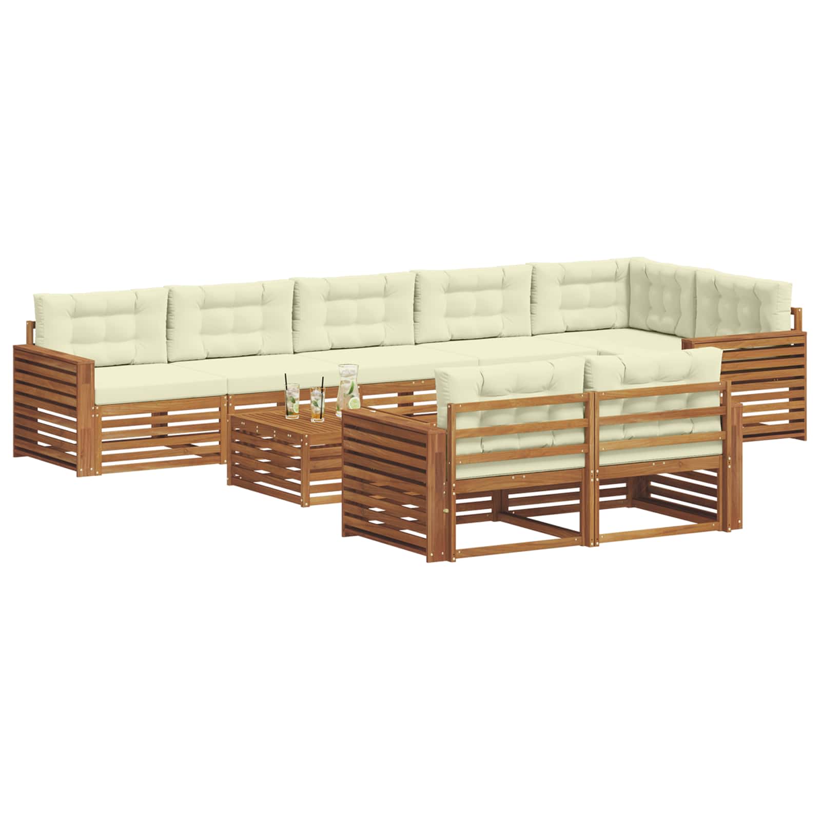 Outdoor-Sofagarnitur mit Kissen 9 pcs Natur und Creme