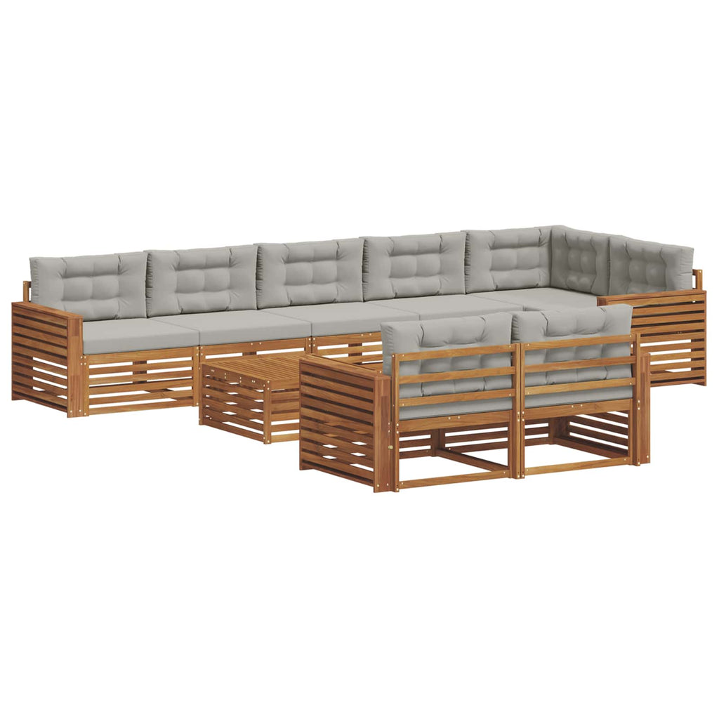 Outdoor-Sofagarnitur mit Kissen 9 pcs Natürlich und Hellgrau