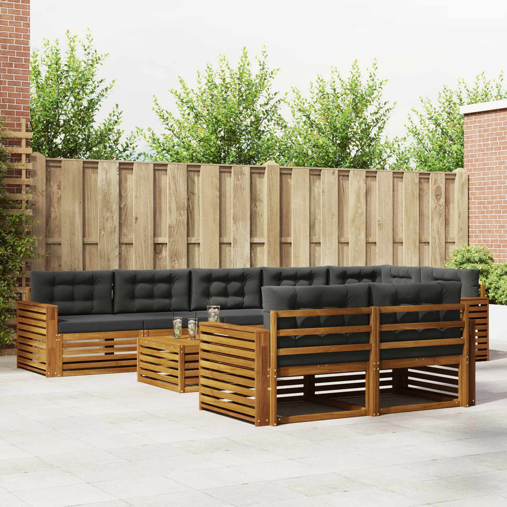 Outdoor-Sofagarnitur mit Kissen 9 pcs Natur und Anthrazit
