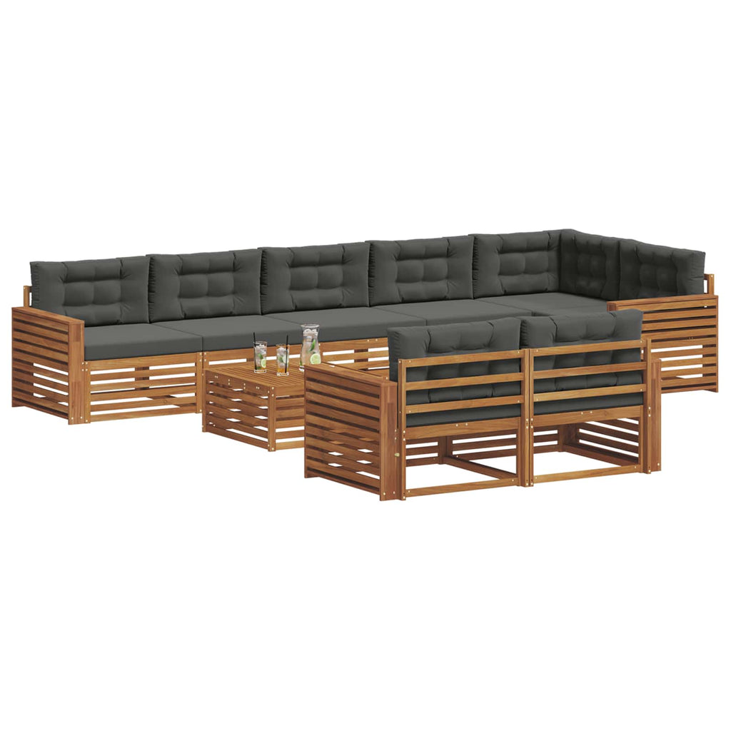 Outdoor-Sofagarnitur mit Kissen 9 pcs Natur und Anthrazit